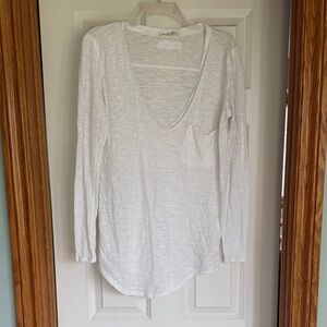 We The Free White Scoop Neck Long Sleeve Pocket Tee